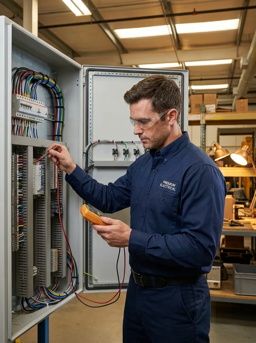 BrightLine electrician working on a panel