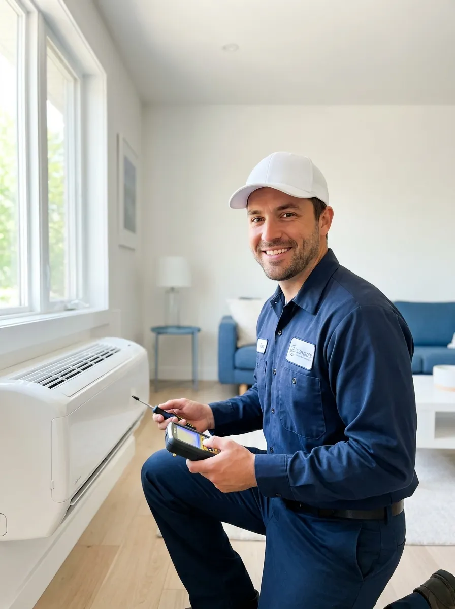 Comfort Climate technician servicing a home HVAC system