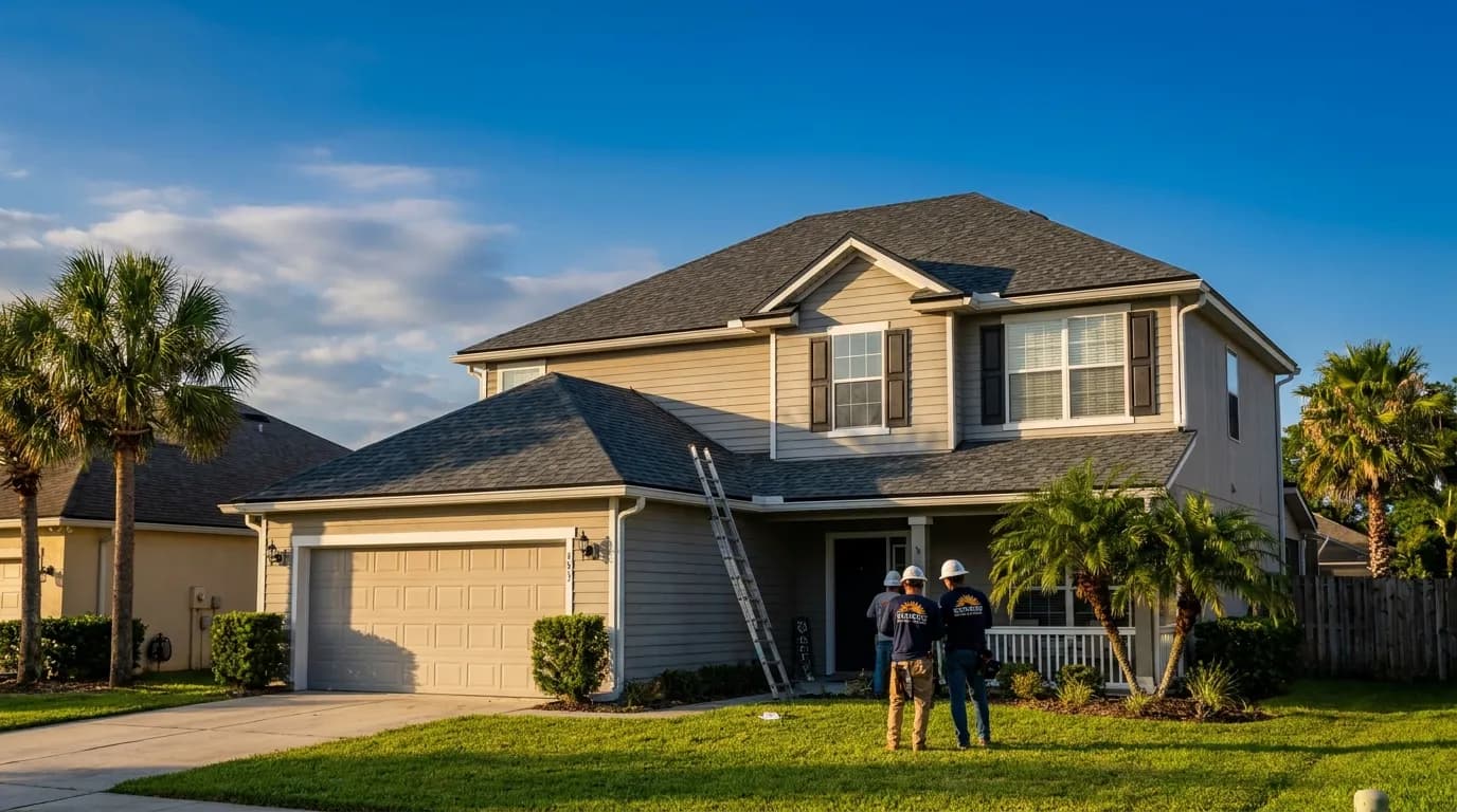 New roof on an upscale Jacksonville home at golden hour